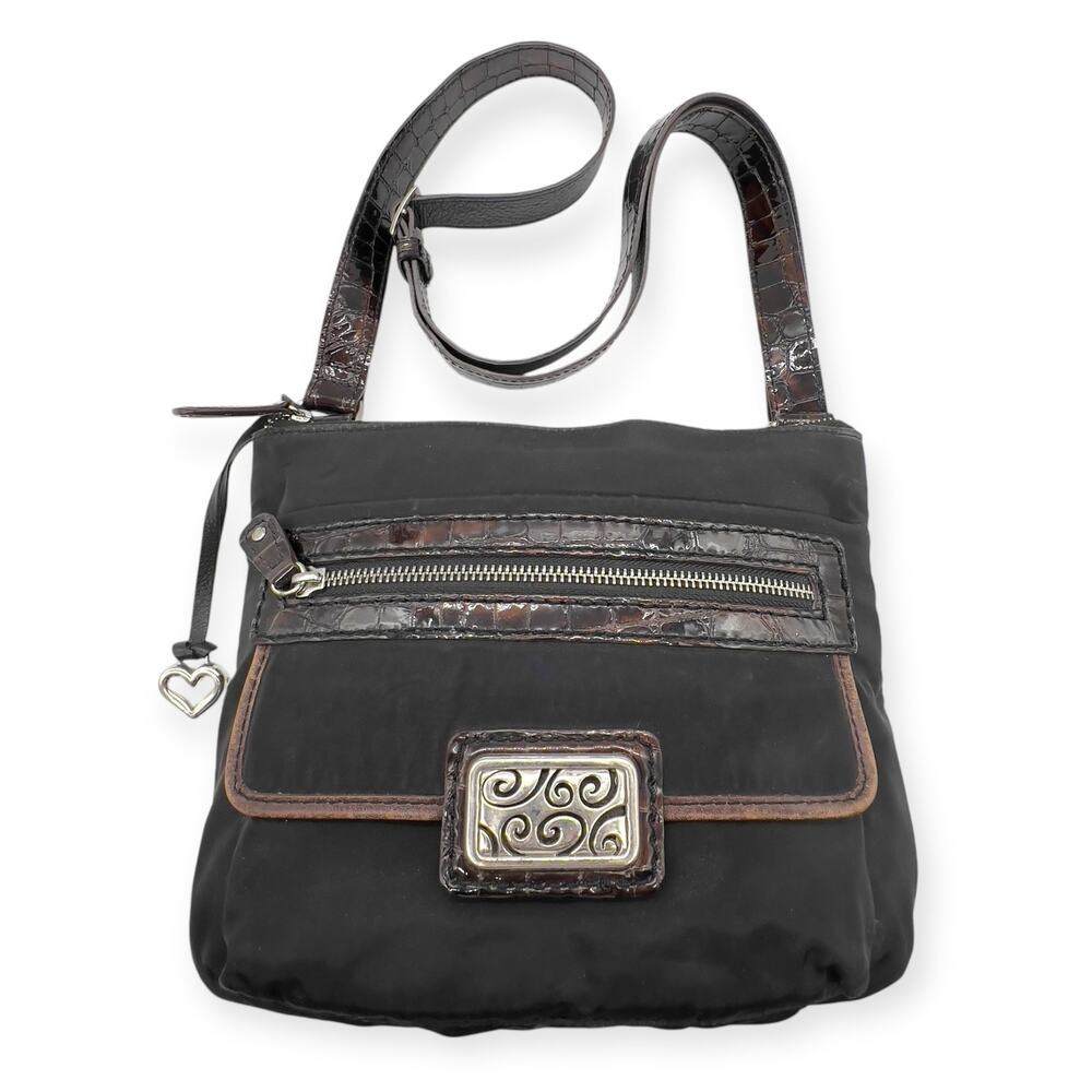 Brighton Carter Bag Purse Blk/Choc H92189 Sterling Silver Vinyl Crossbody